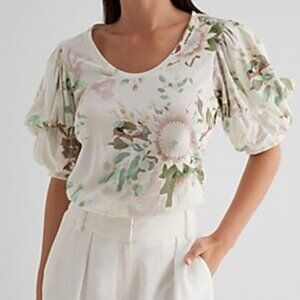 express ♡ puff sleeve floral top small neutral